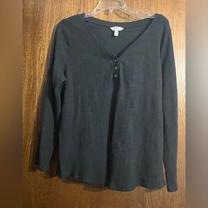Terra & Sky Dark Gray V-Neck Blouse